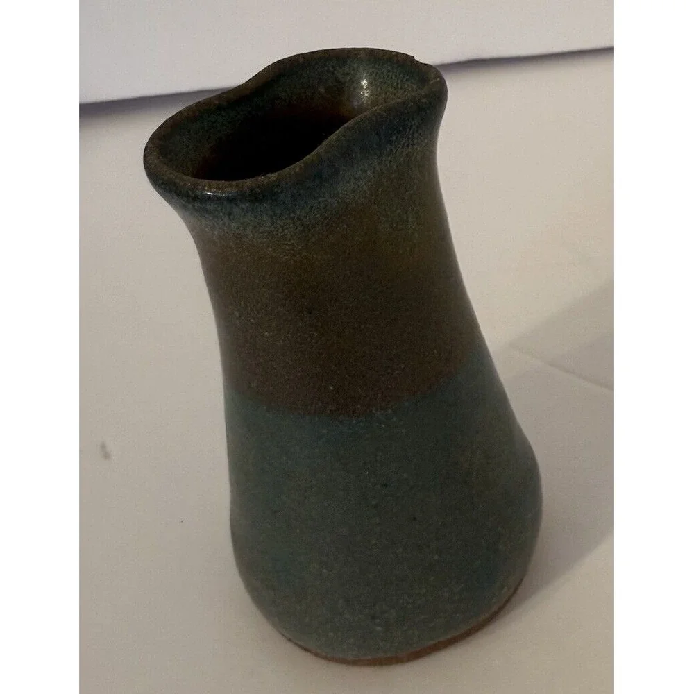 Small Studio Art Pottery Bud Vase Lot of 2 Blue Green & Brown-Signed-Approx.3
